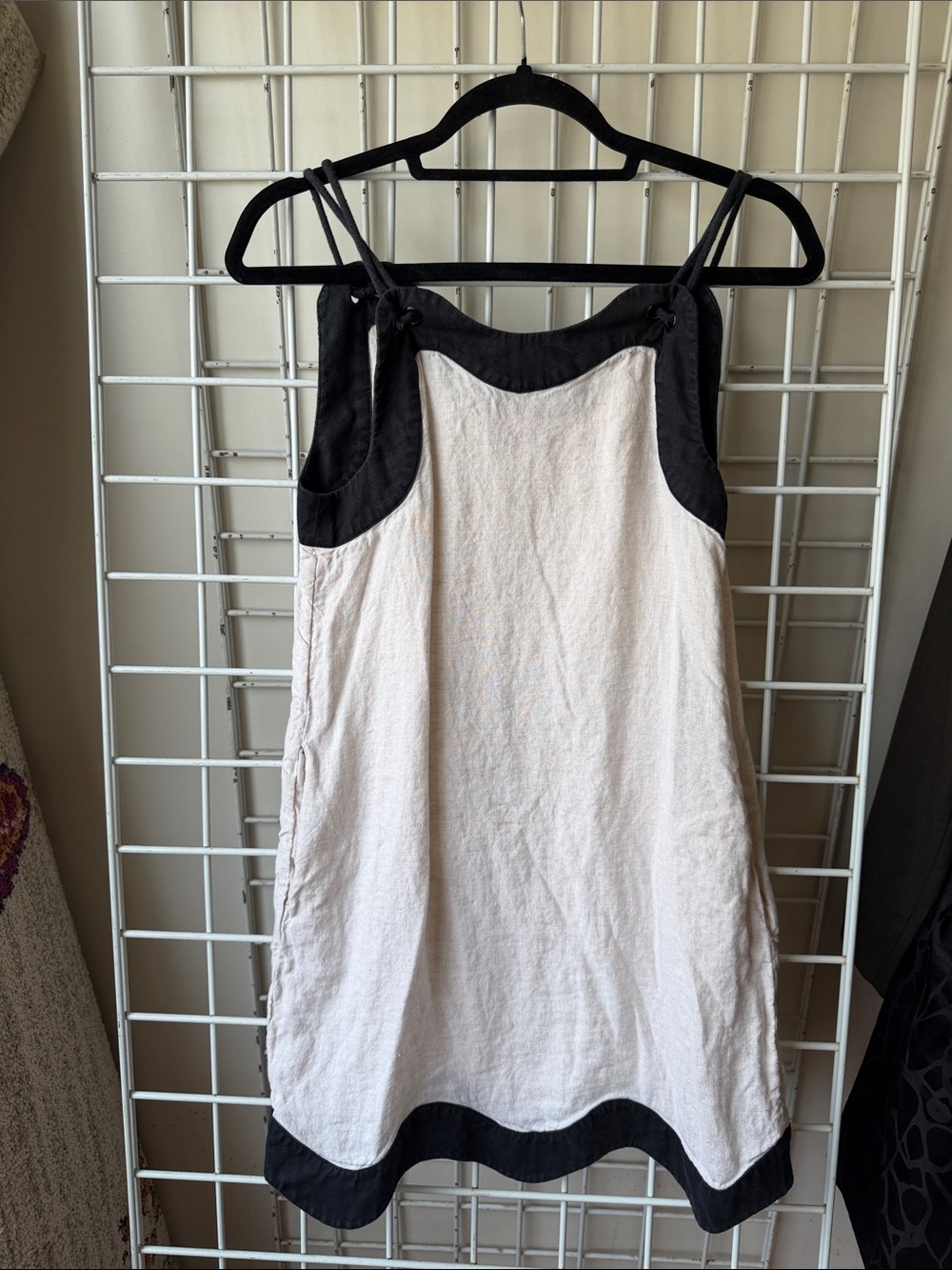 STAUD Black and Cream Contrast Linen Dress Size Small